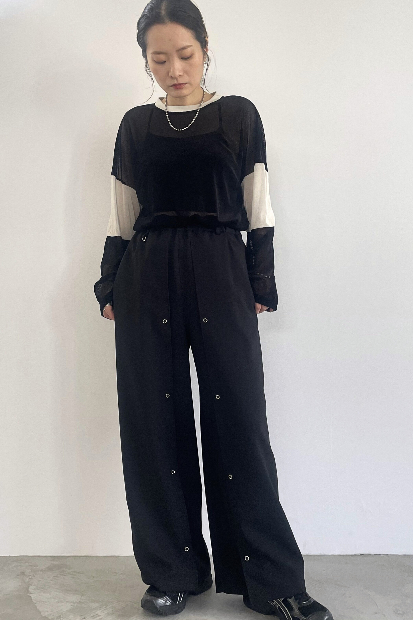 タックデザインワイドパンツ F2137