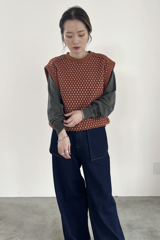 ダイヤ柄ジャガードベスト F3254