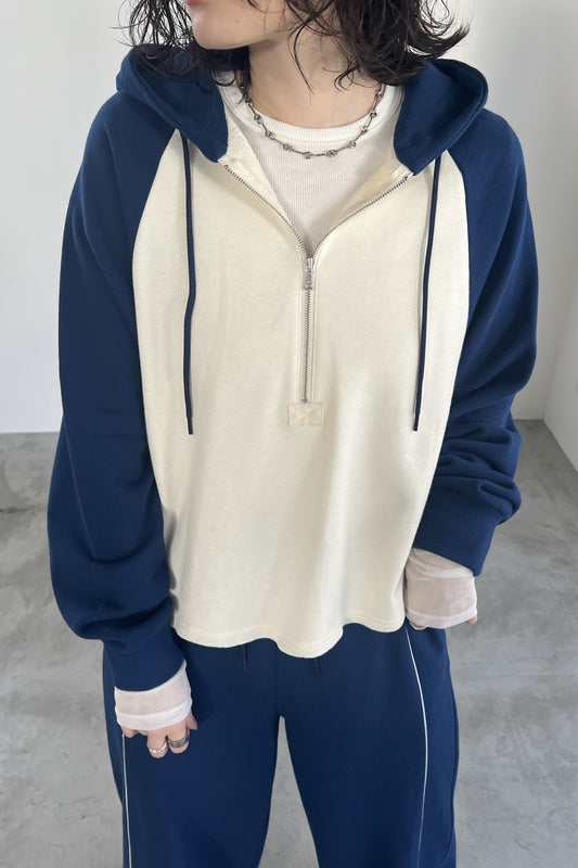 バイカラーハーフジップフーディー F3300