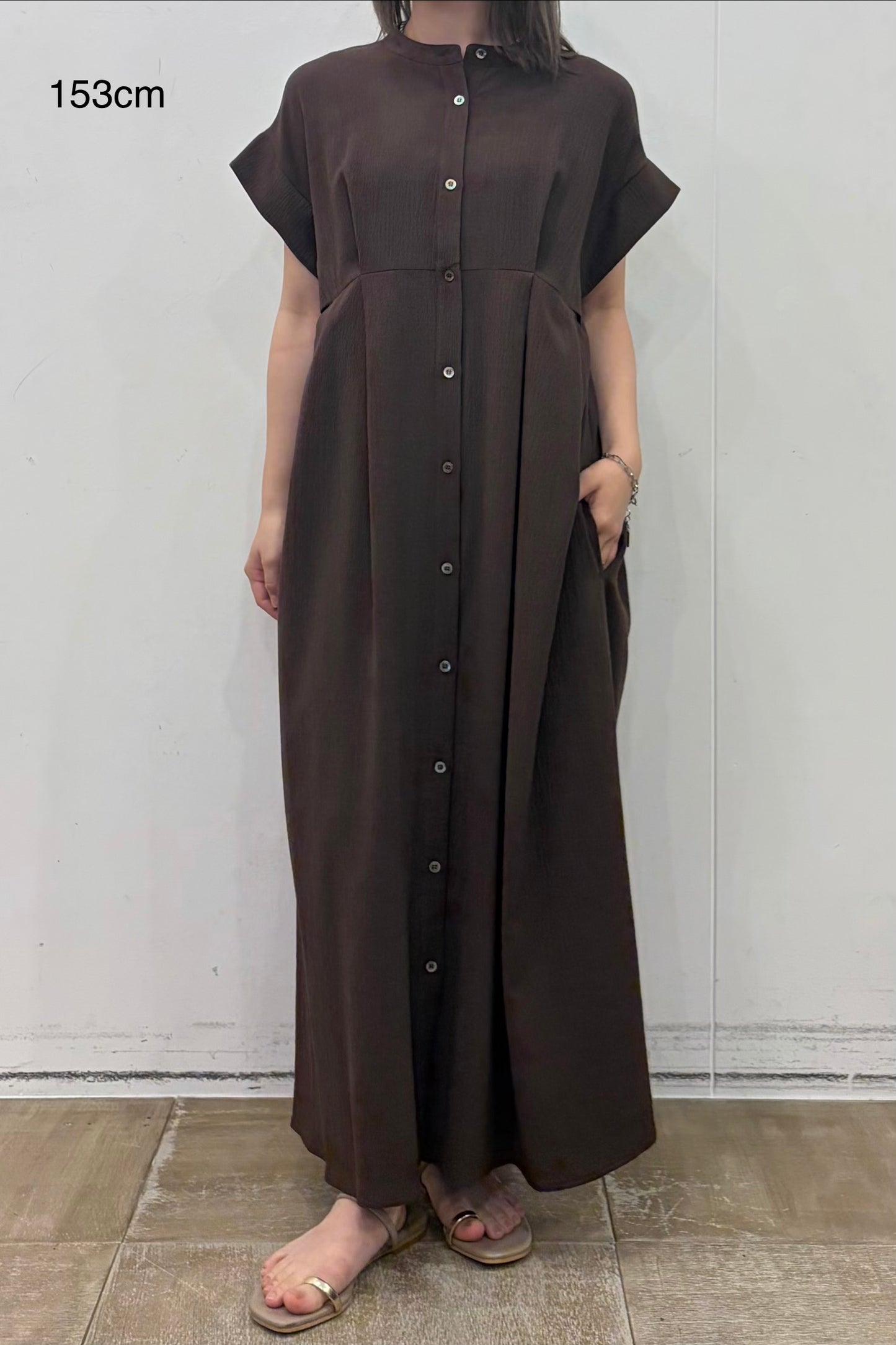 T/R麻調ノーカラーシャツOP M10013