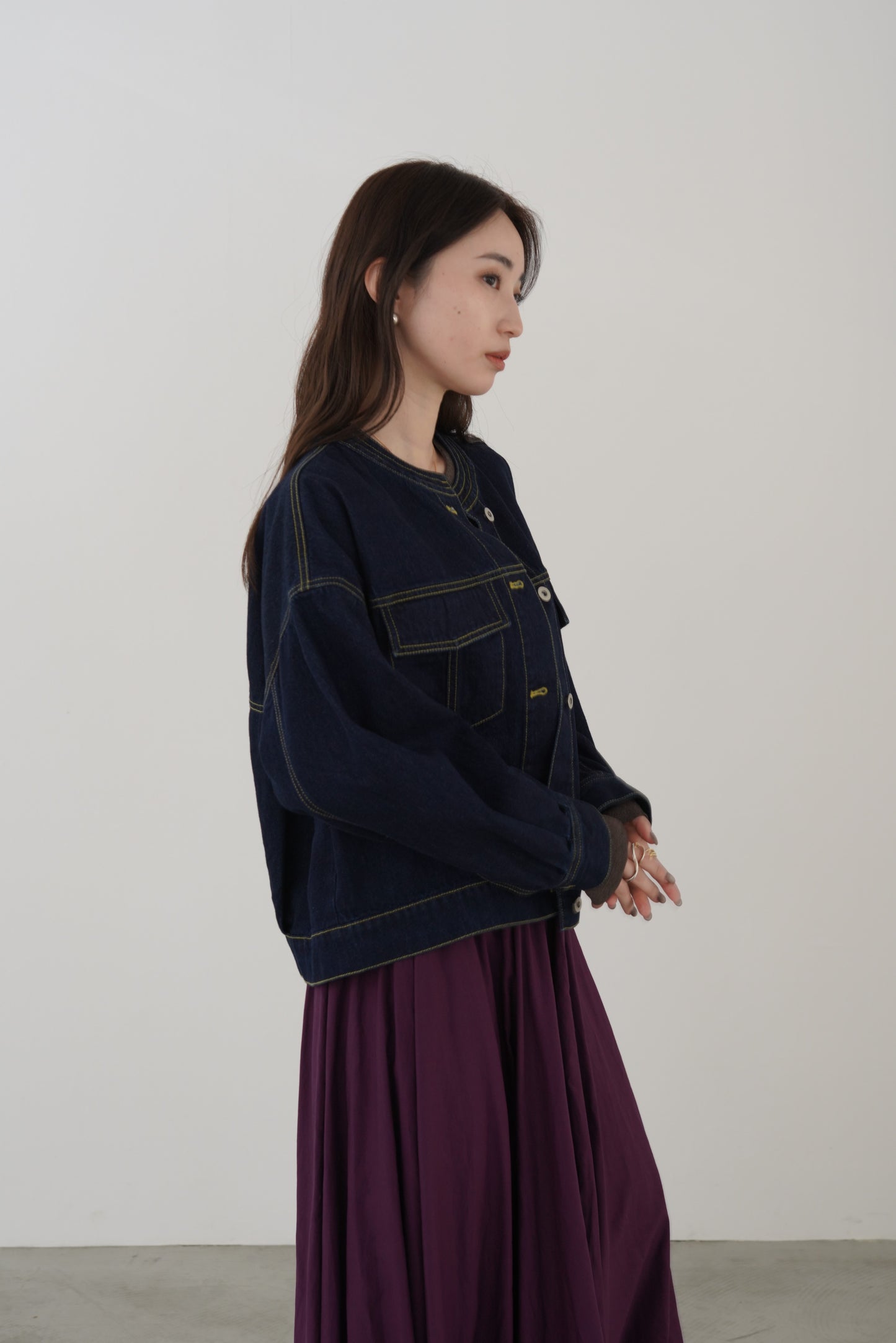ノーカラーコクーンデニムJK 15912
