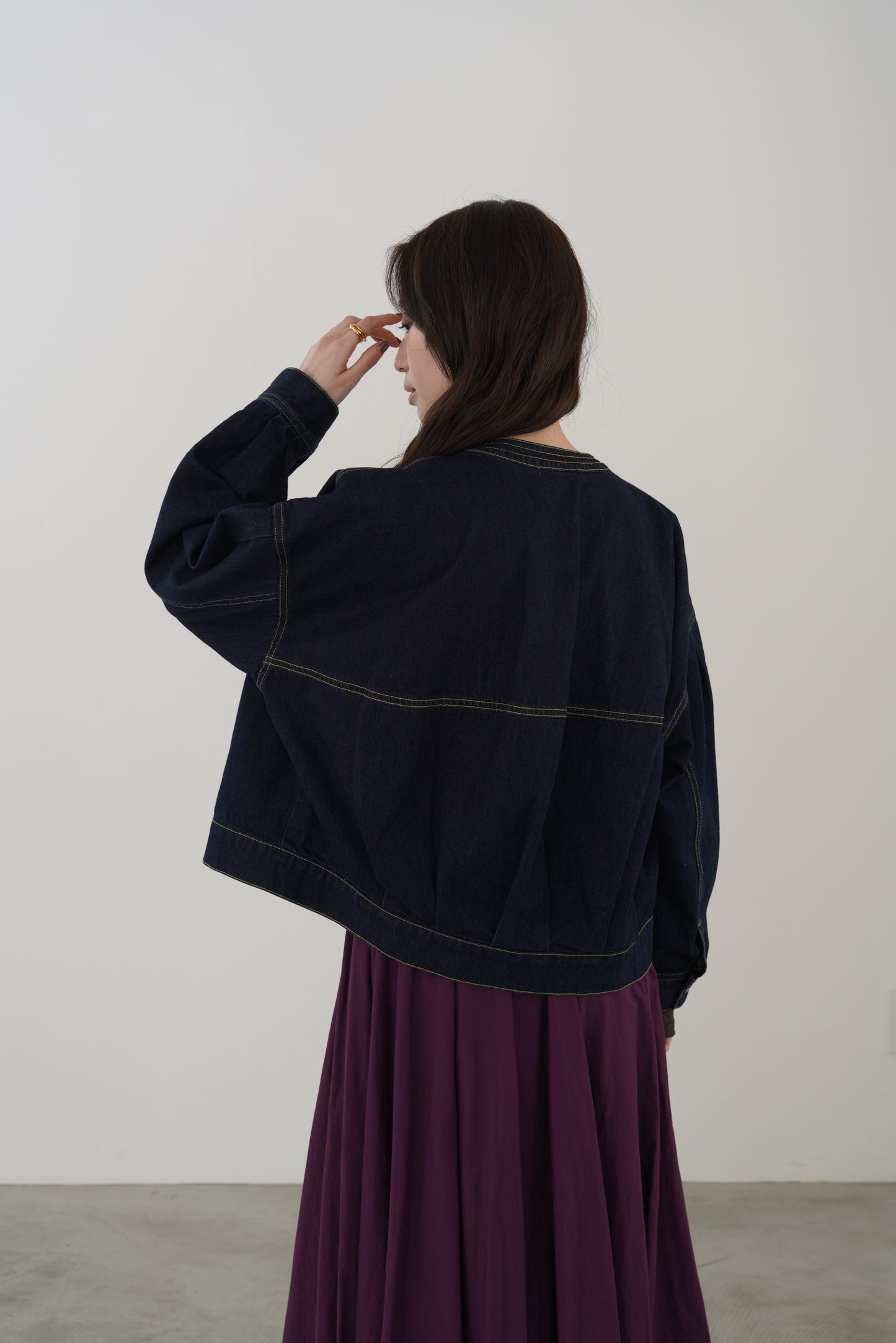 ノーカラーコクーンデニムJK 15912