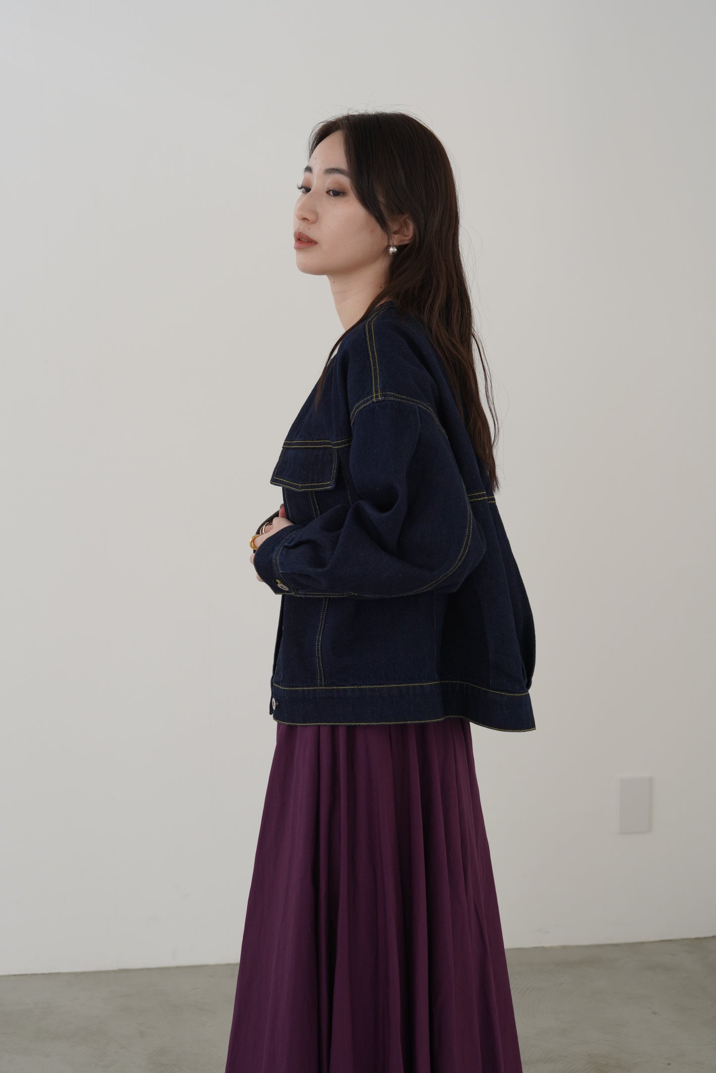 ノーカラーコクーンデニムJK 15912