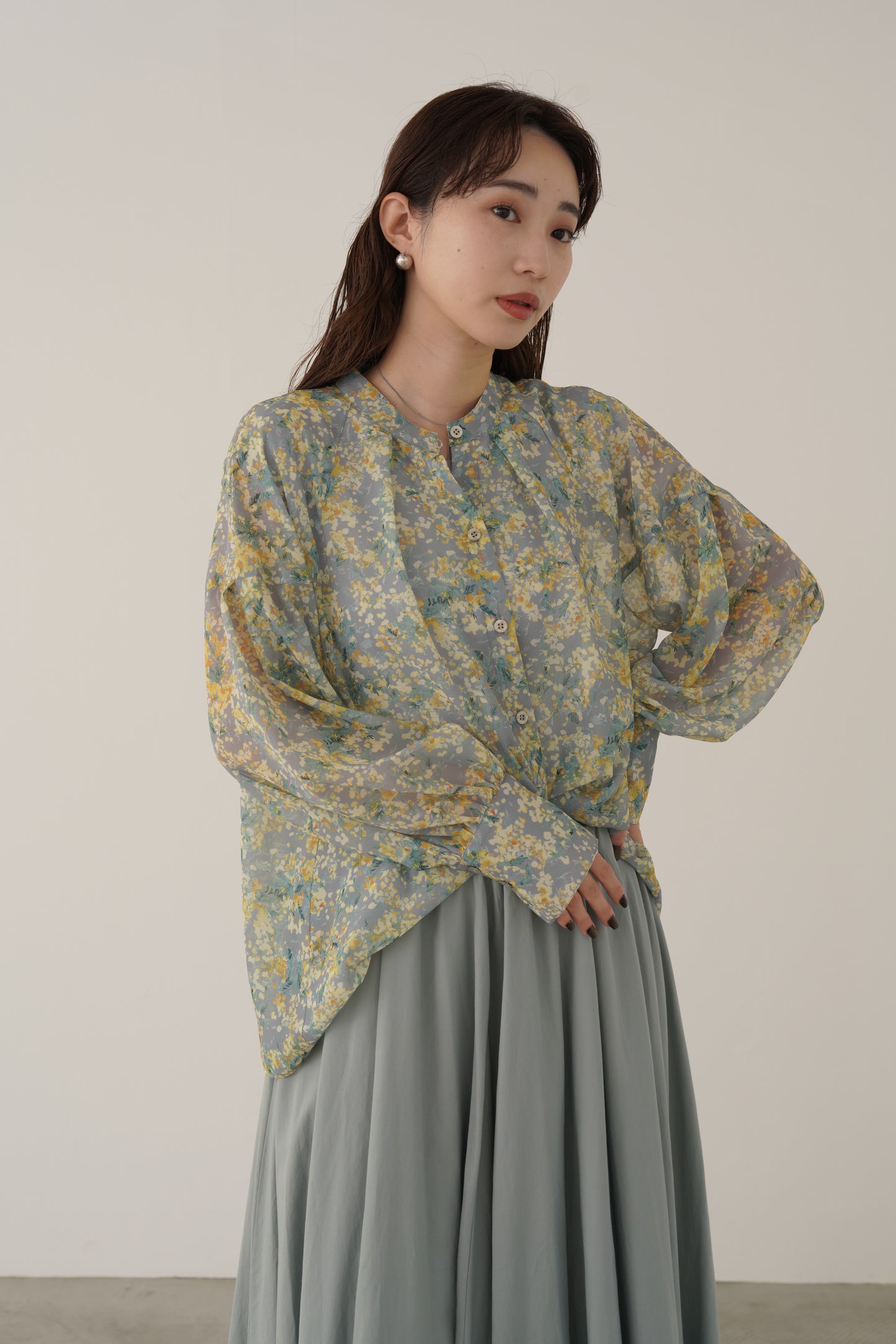ミモザフラワーシフォンブラウス 15866