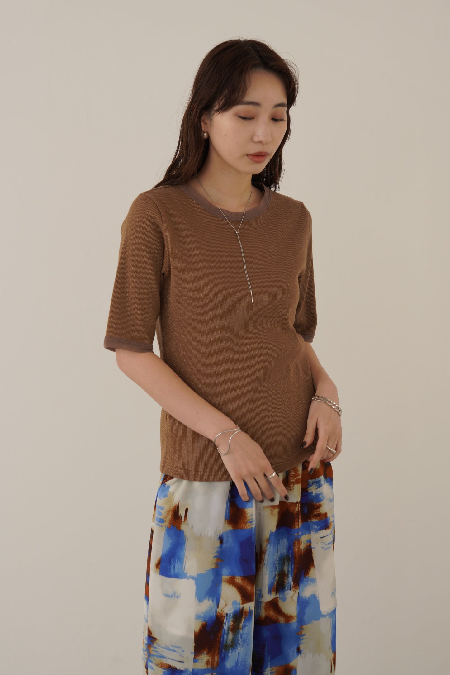 ラメリブTシャツ 35485