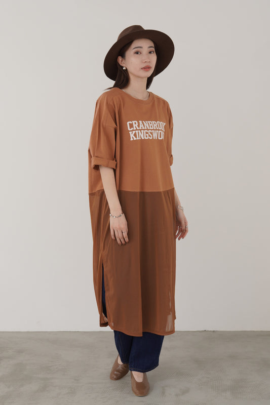 シアー切替ロゴプリントワンピース 35396