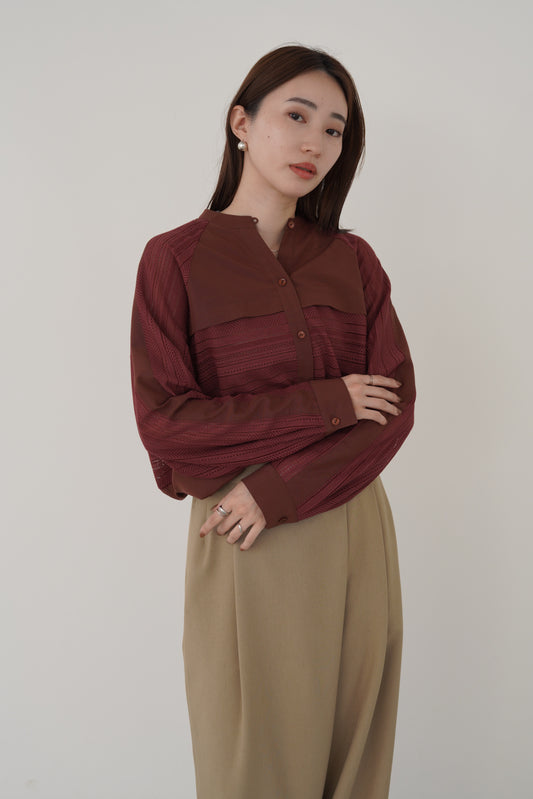 レース切替バンドカラーシャツ 15787