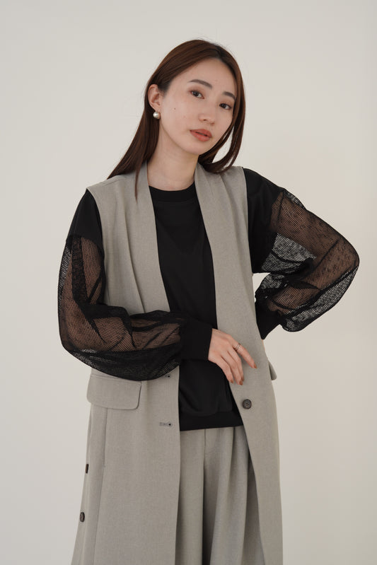 ベルトデザインツイードロングジレ 15795