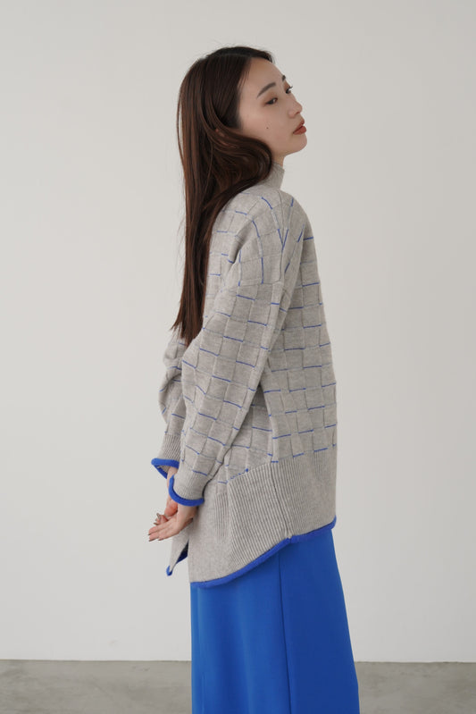 ブロックチェックハイネックニットプルオーバー 35433