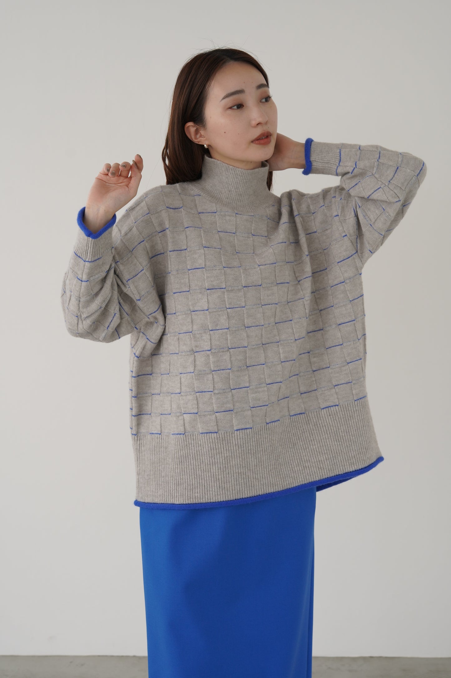 ブロックチェックハイネックニットプルオーバー 35433