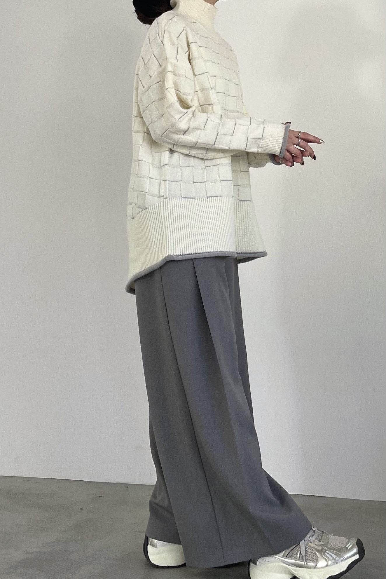 ブロックチェックハイネックニットプルオーバー 35433
