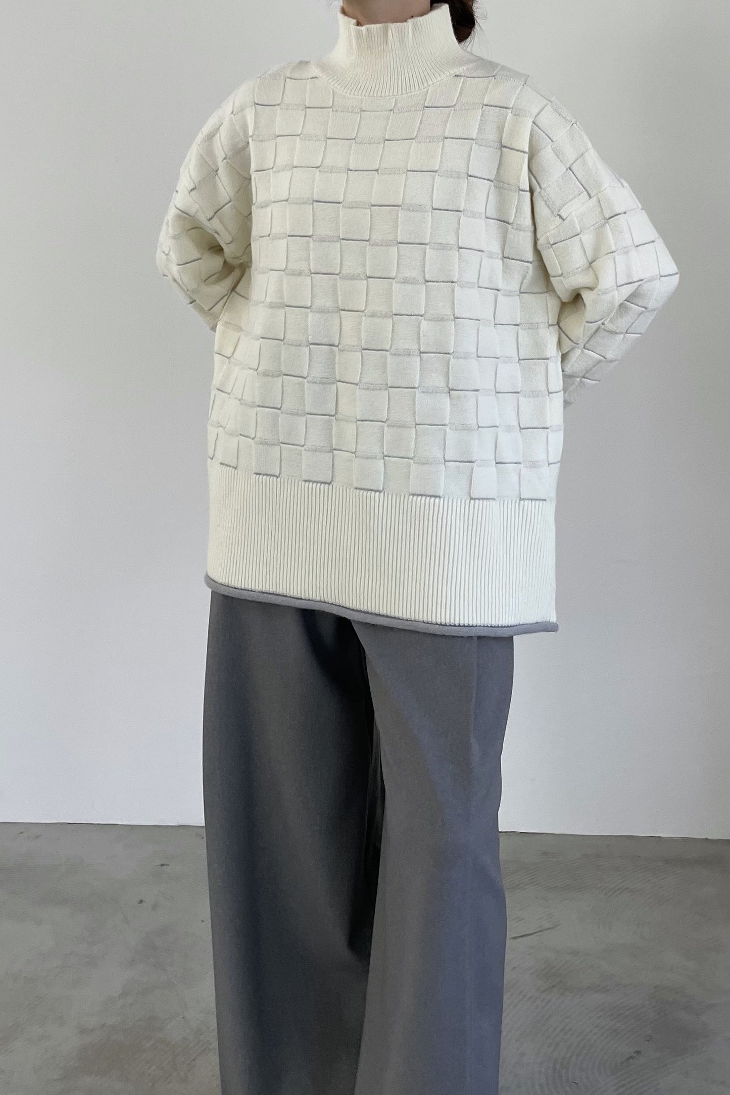ブロックチェックハイネックニットプルオーバー 35433