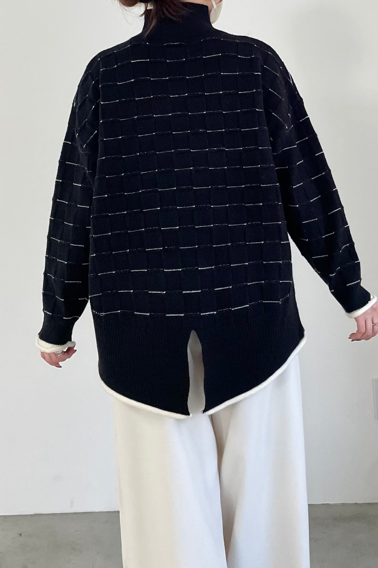 ブロックチェックハイネックニットプルオーバー 35433