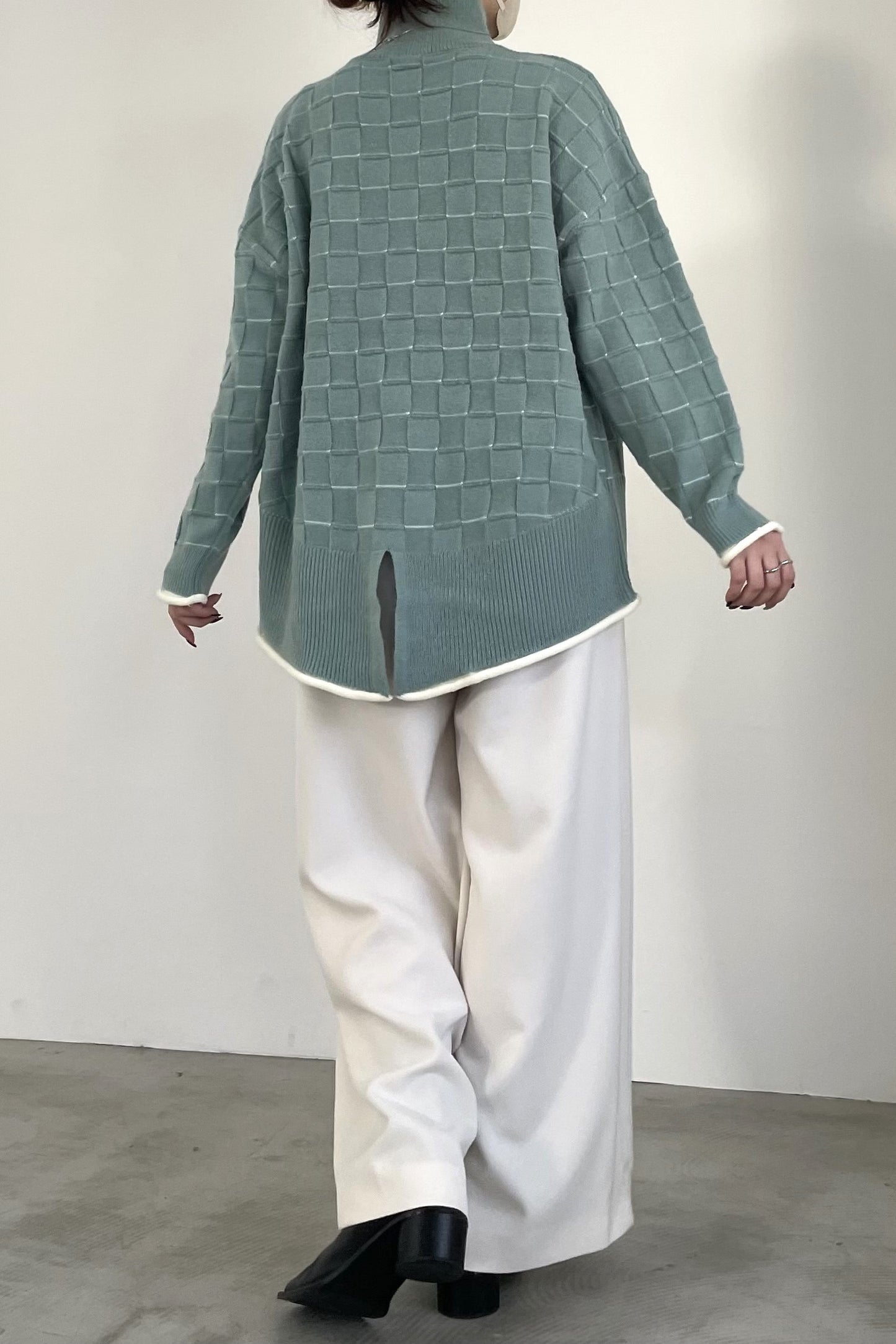 ブロックチェックハイネックニットプルオーバー 35433