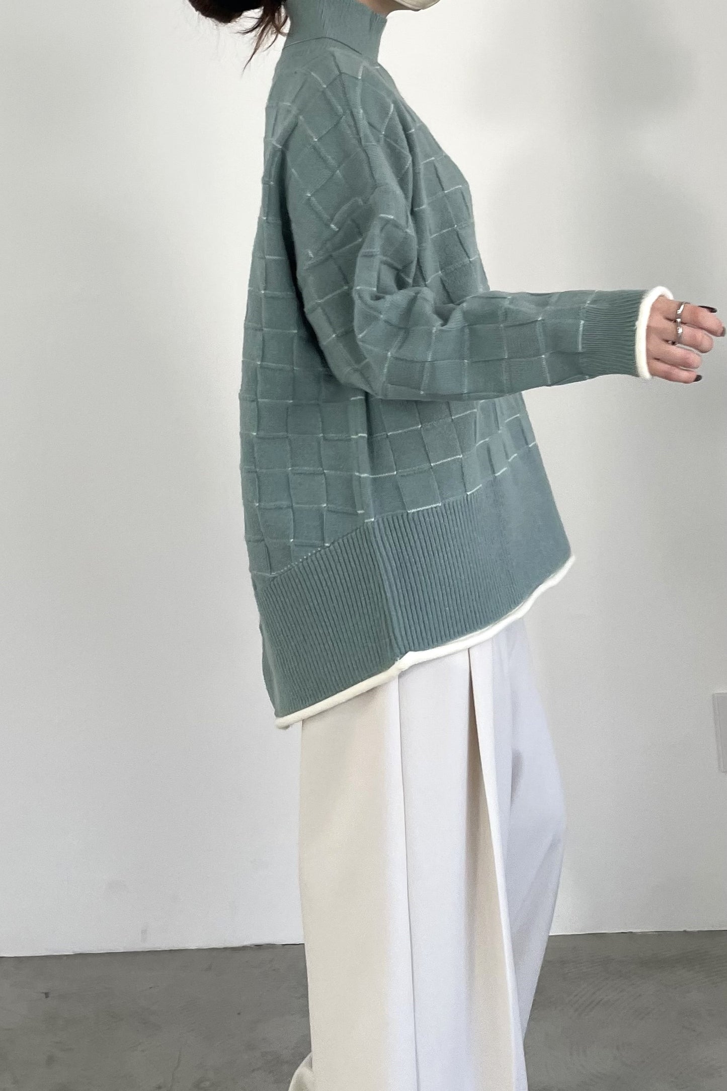 ブロックチェックハイネックニットプルオーバー 35433