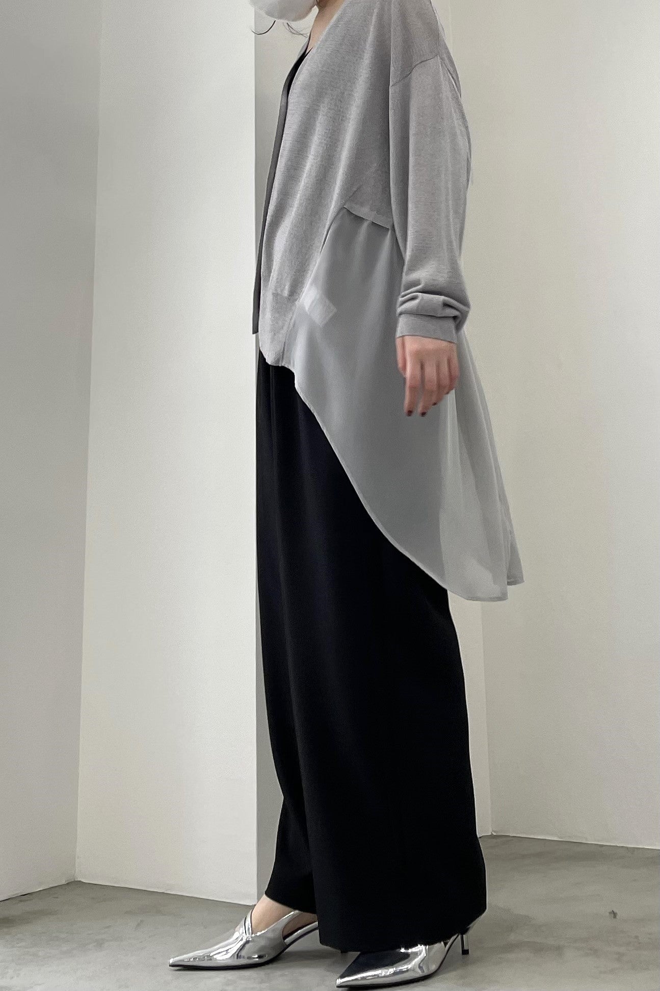 シフォン切替セミロングカーディガン 35375