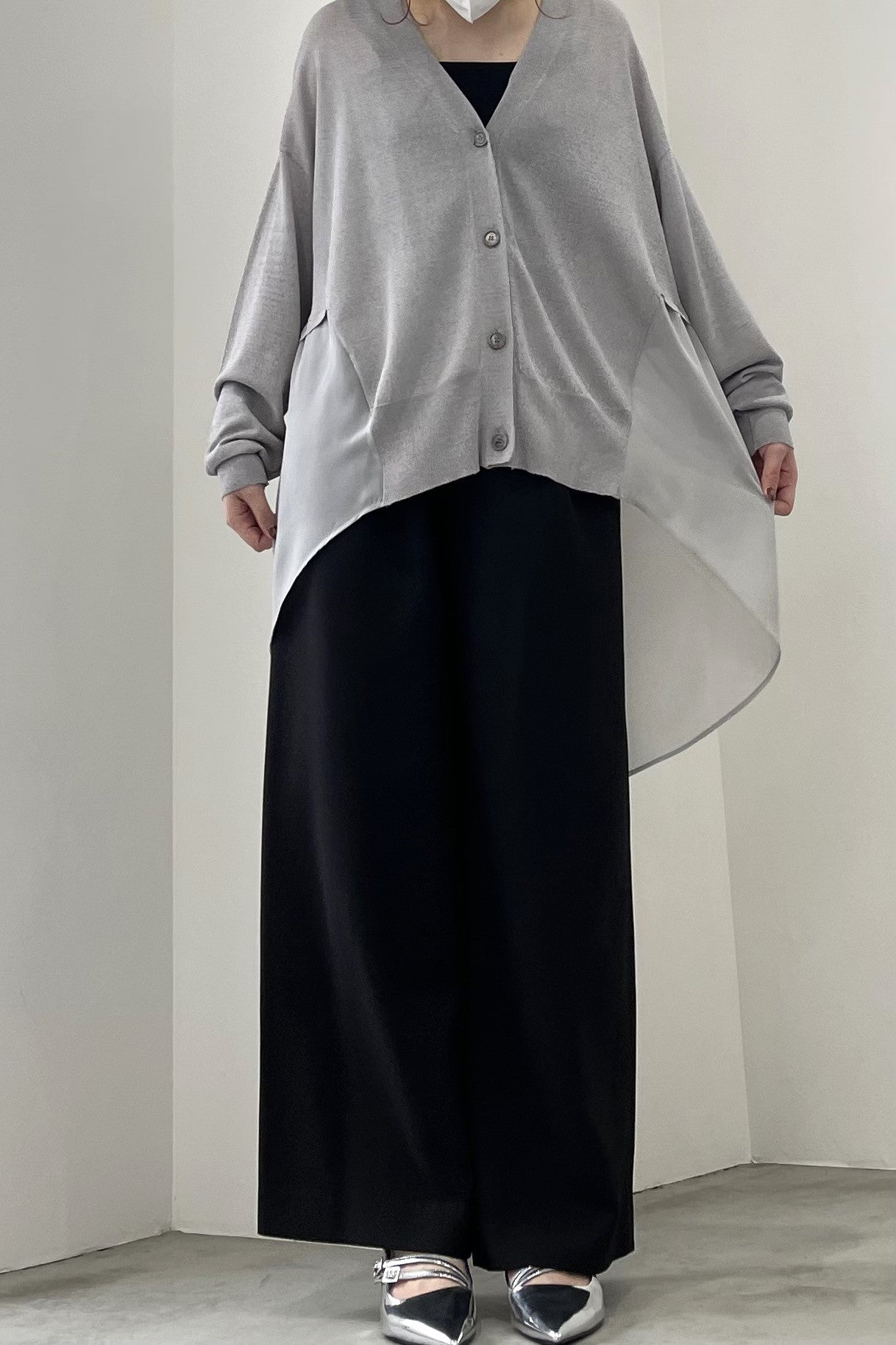 シフォン切替セミロングカーディガン 35375