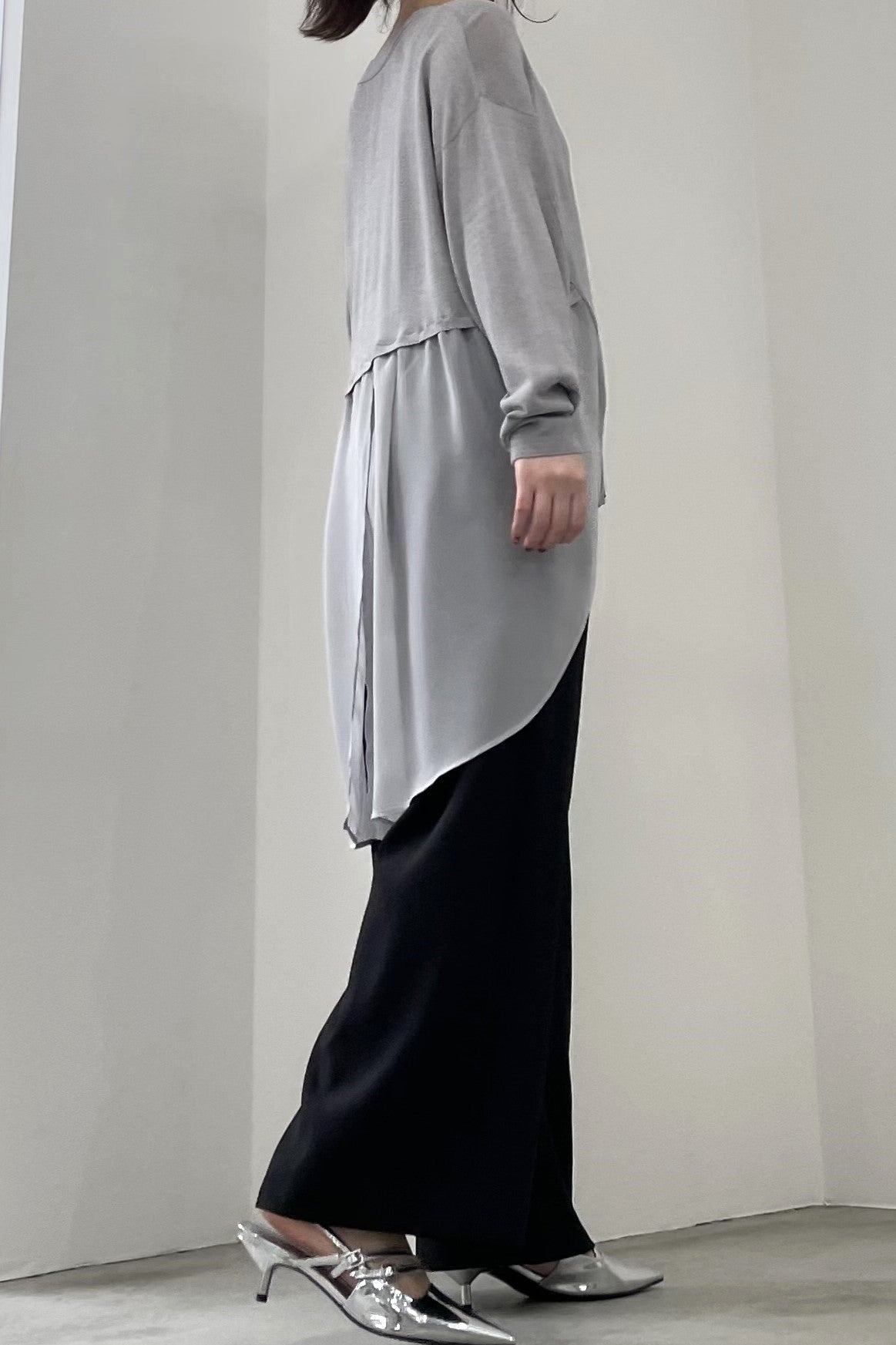 シフォン切替セミロングカーディガン 35375