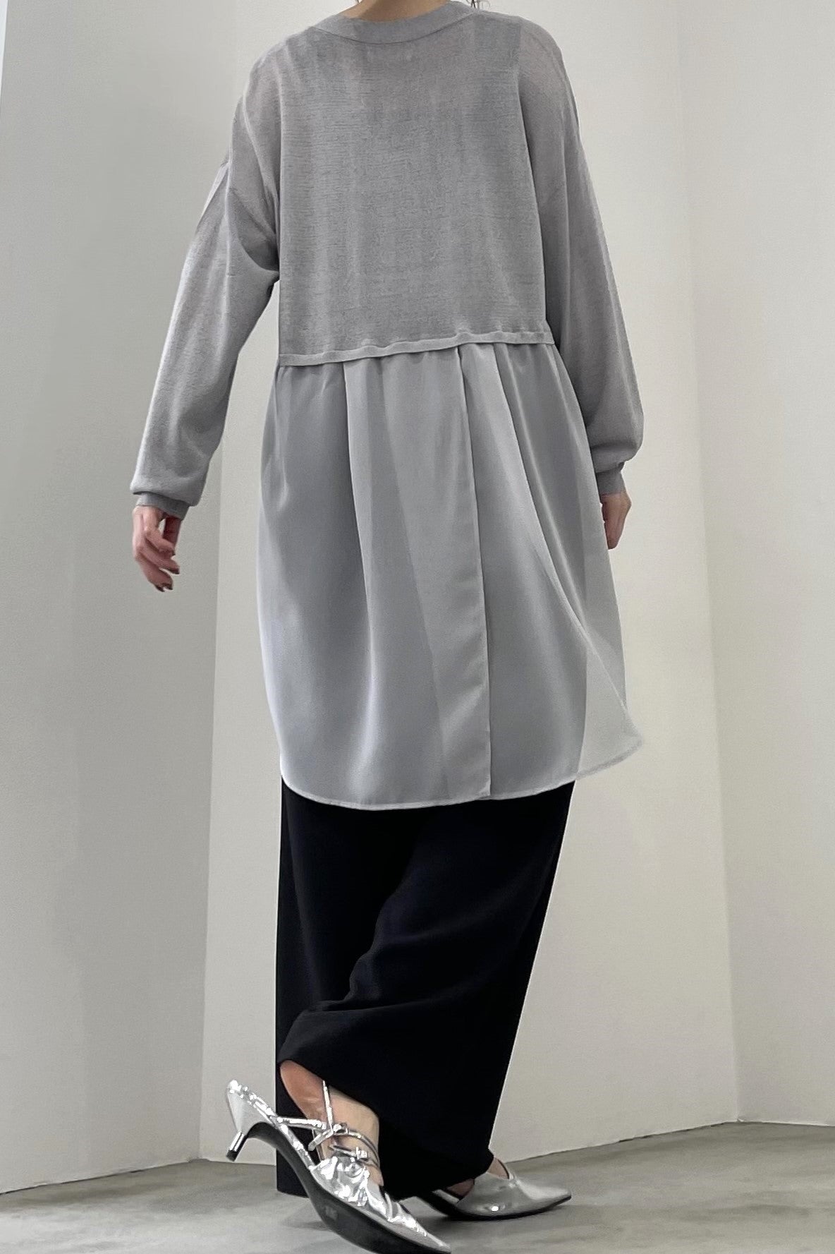 シフォン切替セミロングカーディガン 35375