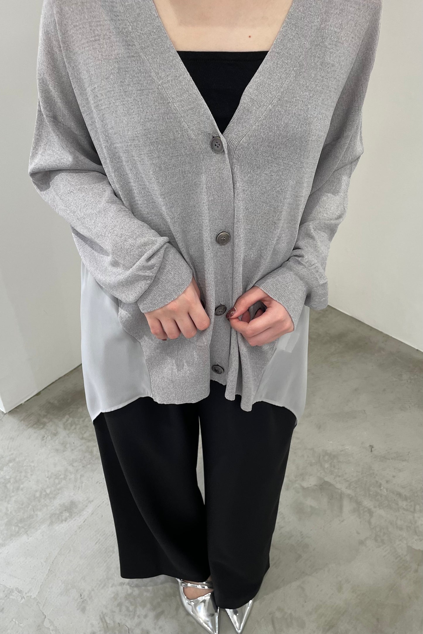 シフォン切替セミロングカーディガン 35375
