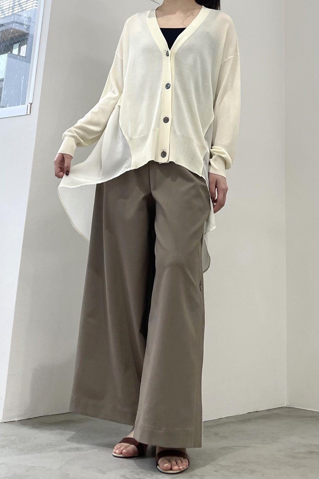 シフォン切替セミロングカーディガン 35375