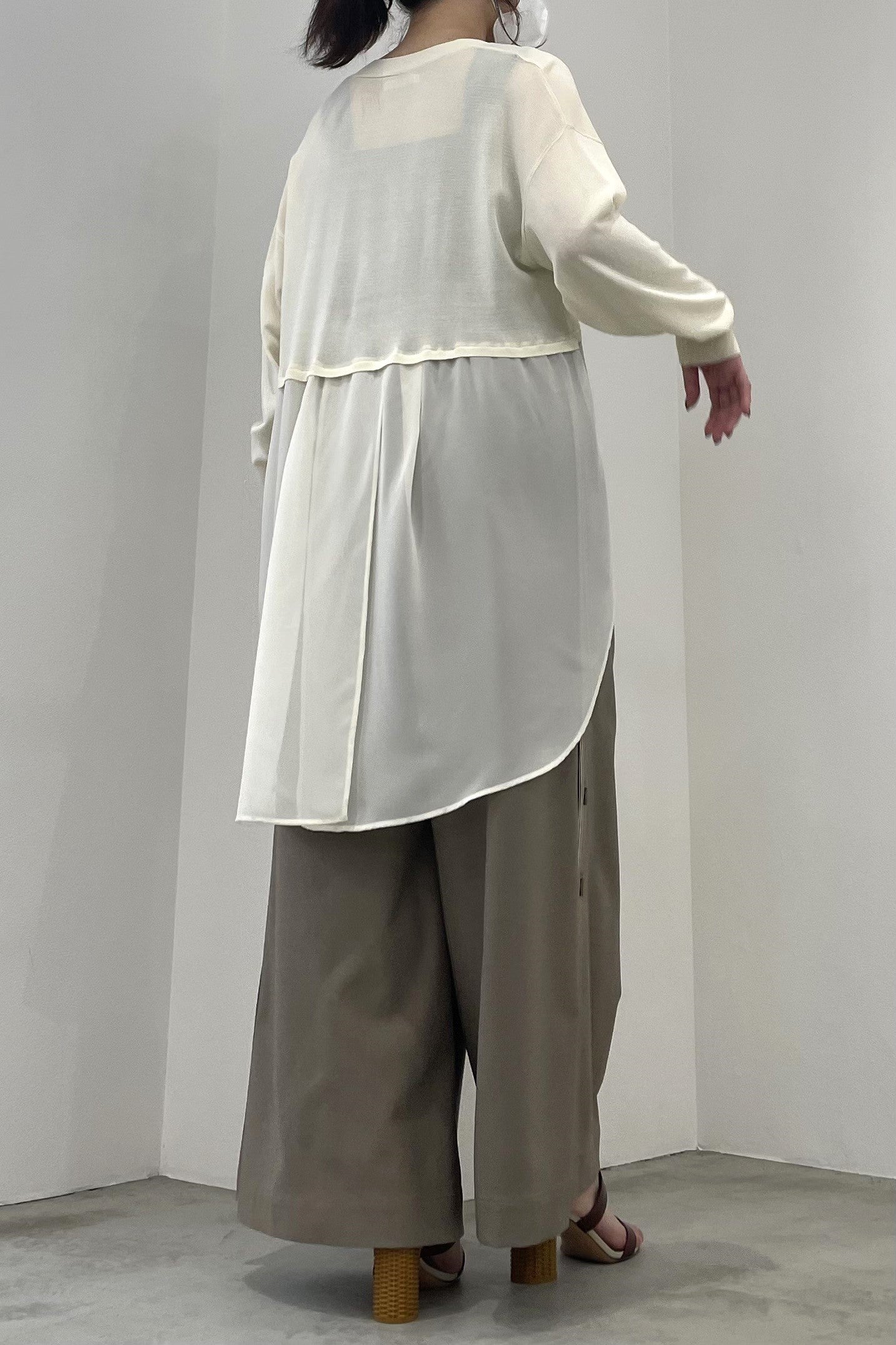 シフォン切替セミロングカーディガン 35375