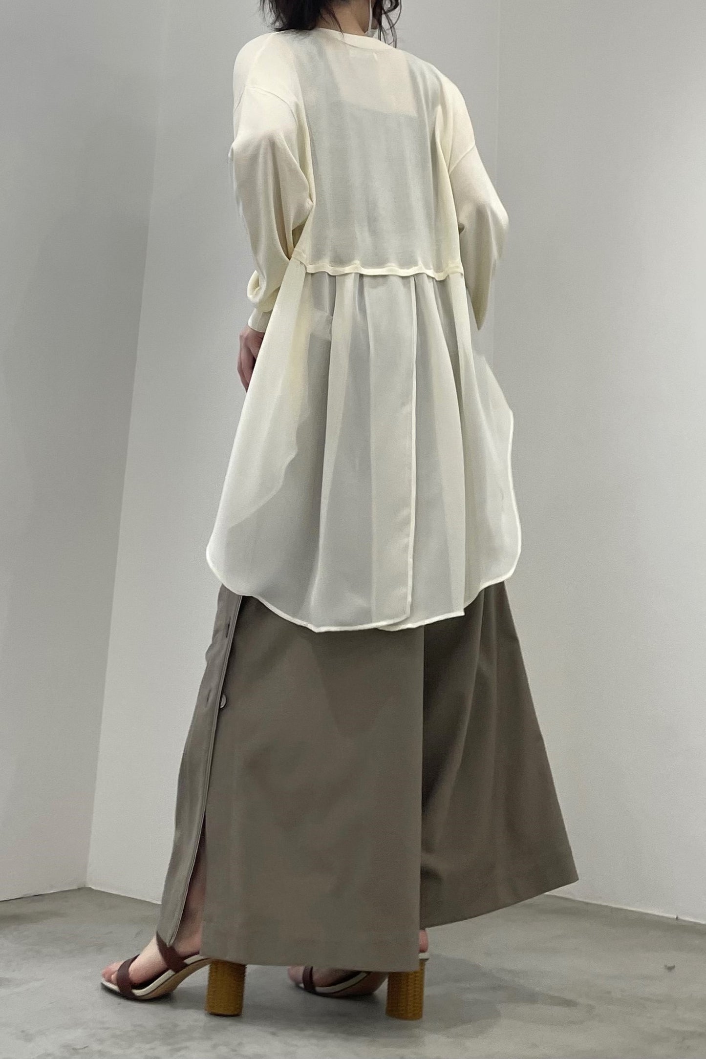 シフォン切替セミロングカーディガン 35375