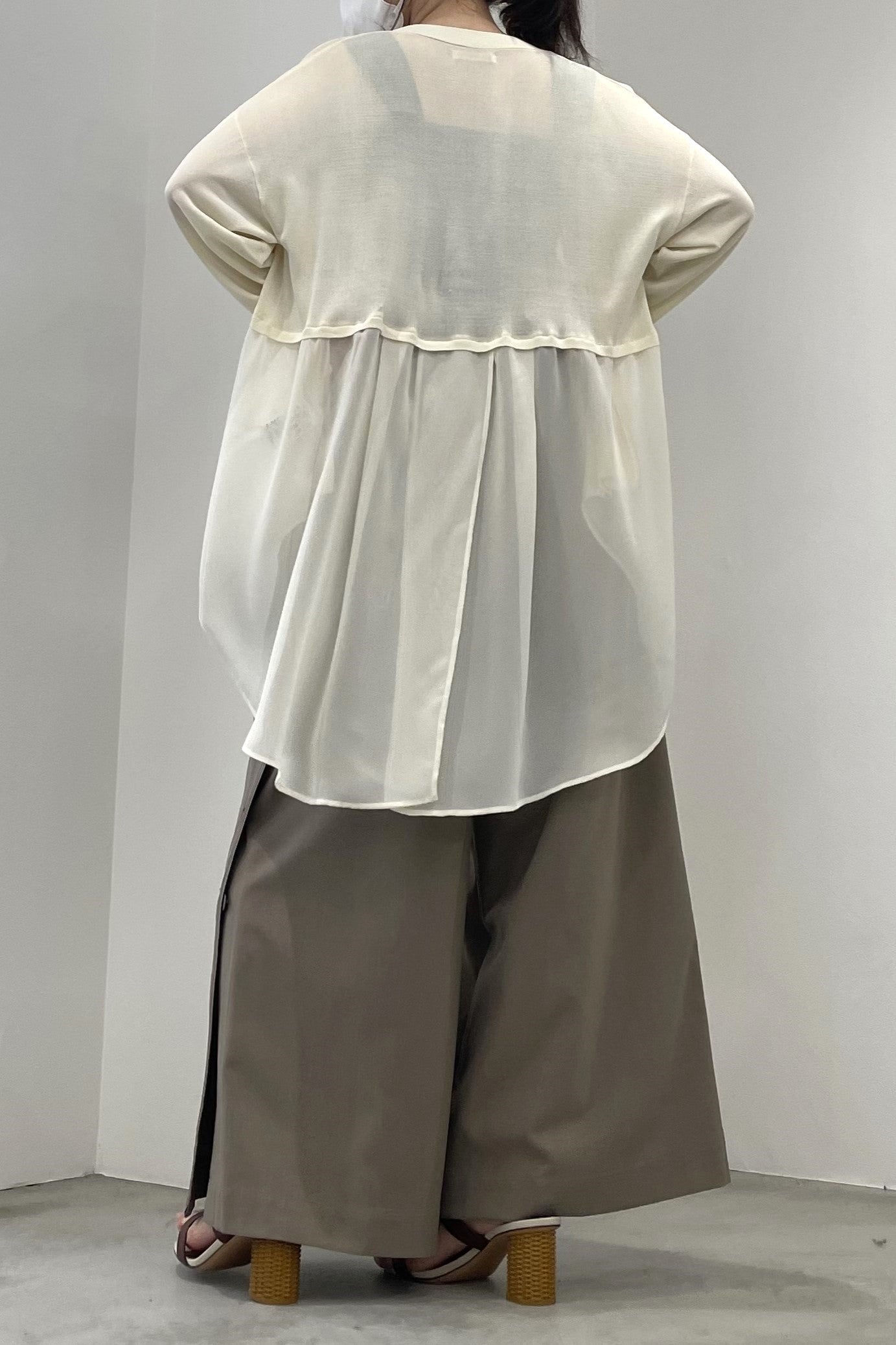シフォン切替セミロングカーディガン 35375