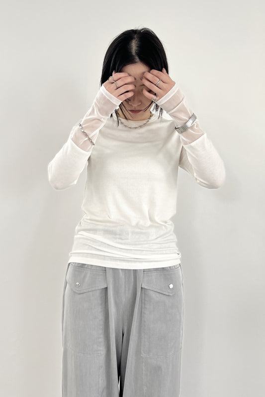 チュール切替クルーネックリブインナー F3276