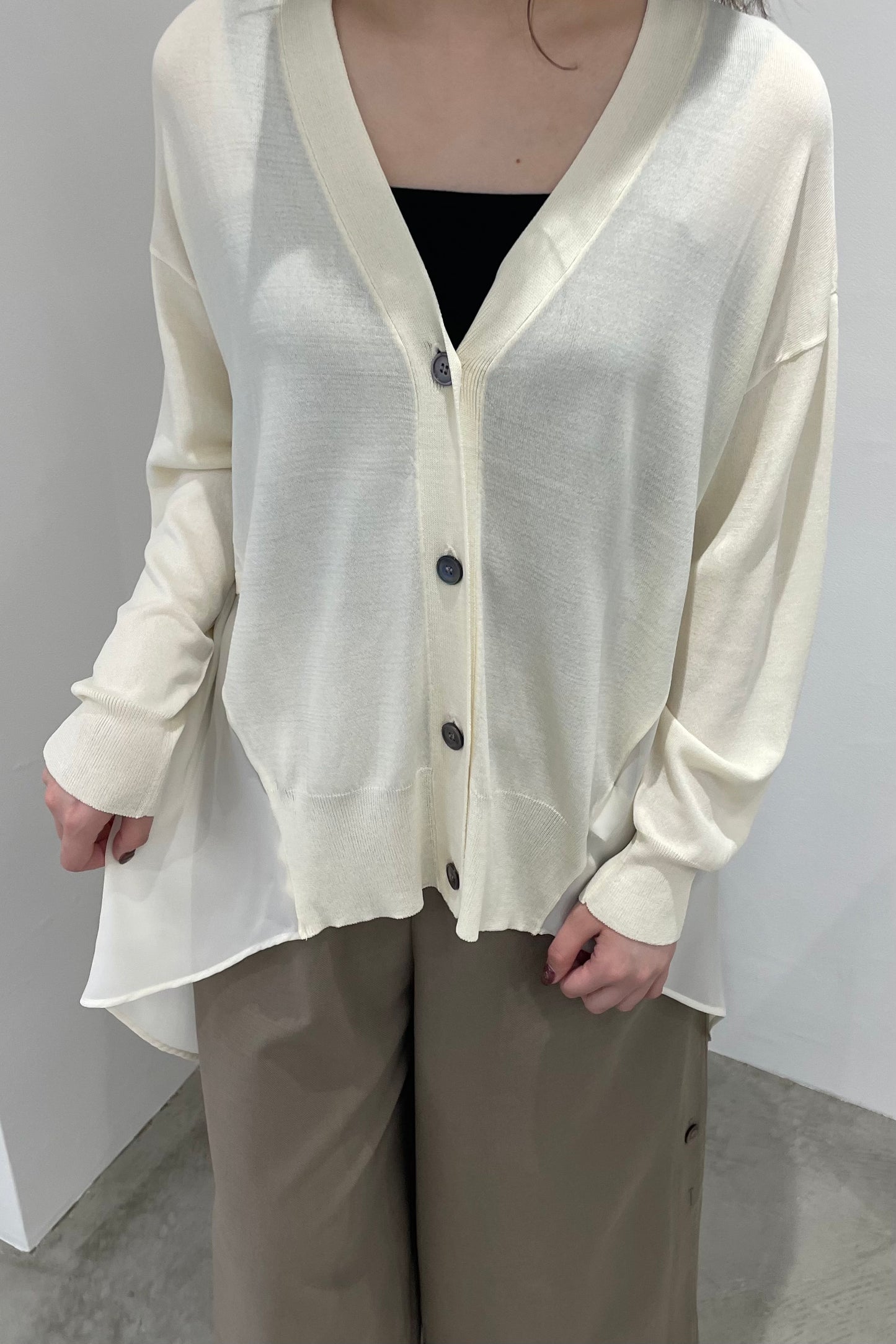 シフォン切替セミロングカーディガン 35375