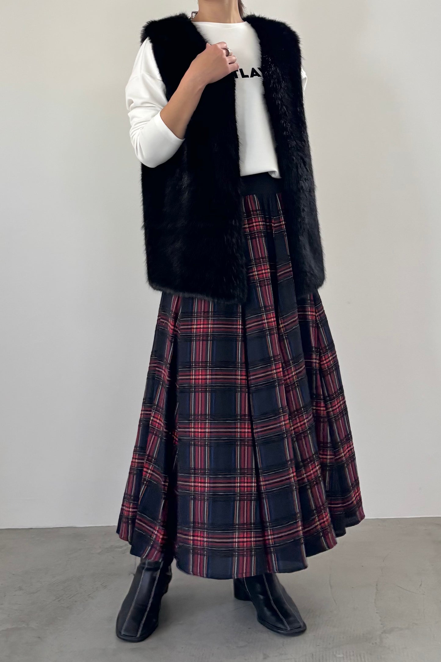 モールチェックウエストリブスカート 23164