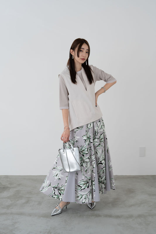 花柄サテンフレアスカート 23056