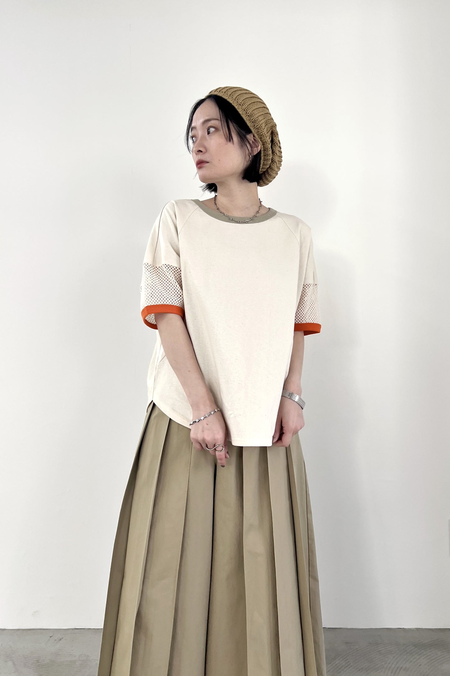 メッシュスリーブリンガーTシャツ　F3282