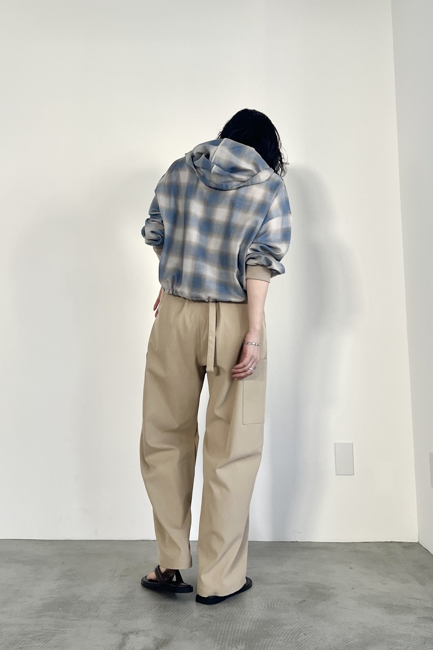 オンブレーチェックフードシャツ　F1207