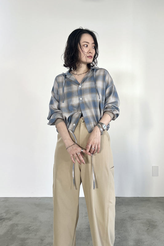 オンブレーチェックフードシャツ　F1207