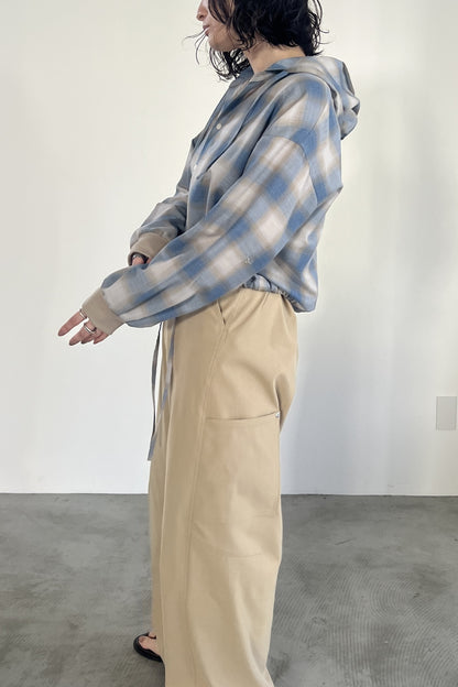 オンブレーチェックフードシャツ　F1207