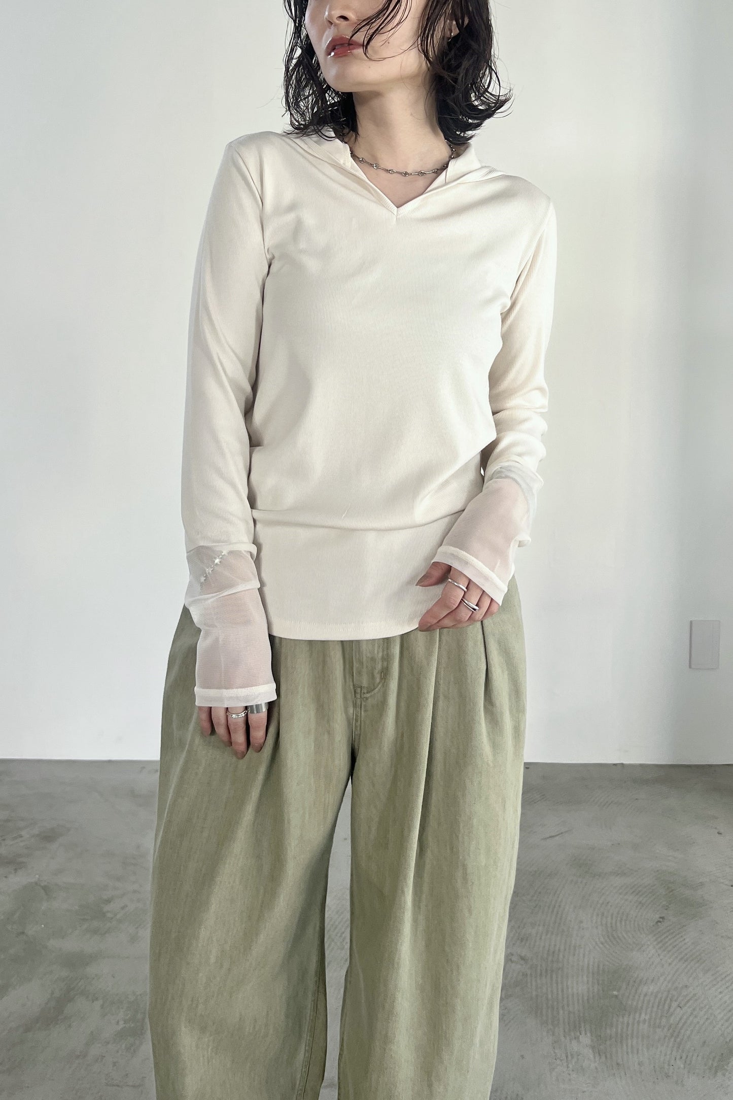 チュール切替フーディーインナー　F3303