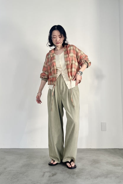 オンブレーチェックフードシャツ　F1207