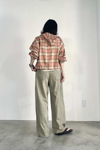 オンブレーチェックフードシャツ　F1207