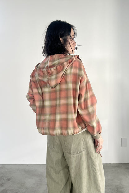 オンブレーチェックフードシャツ　F1207