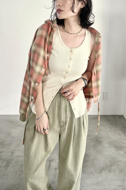 オンブレーチェックフードシャツ　F1207