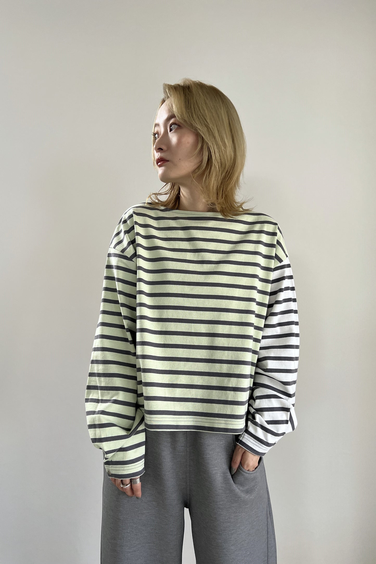 2WAYバイカラーボーダーカットソー　F3231