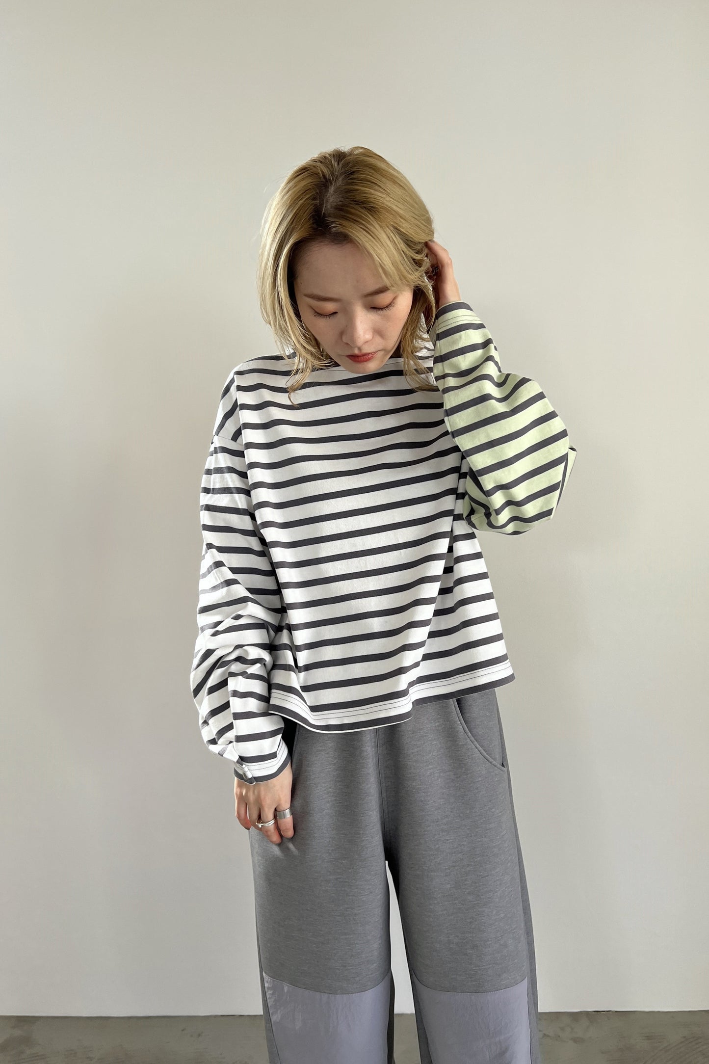 2WAYバイカラーボーダーカットソー　F3231