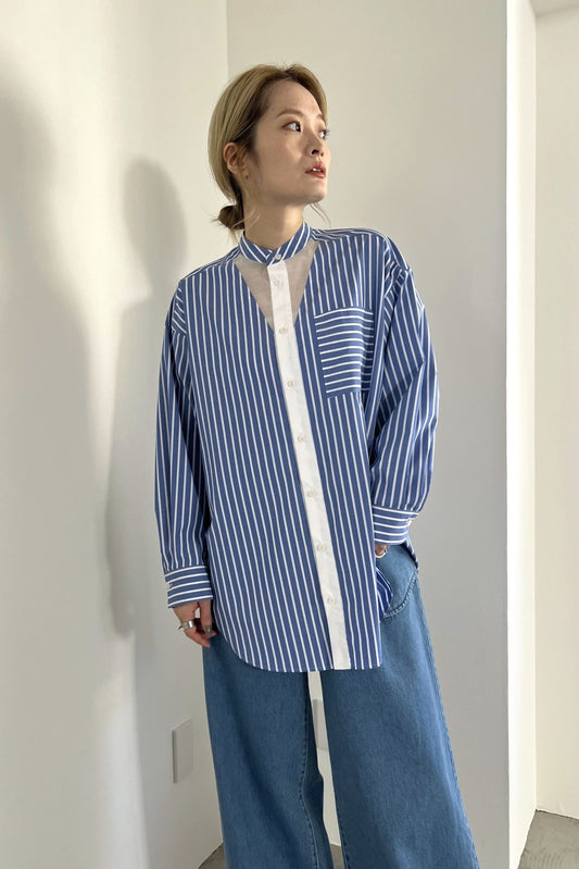 シアー切替バンドカラーシャツ　F1166