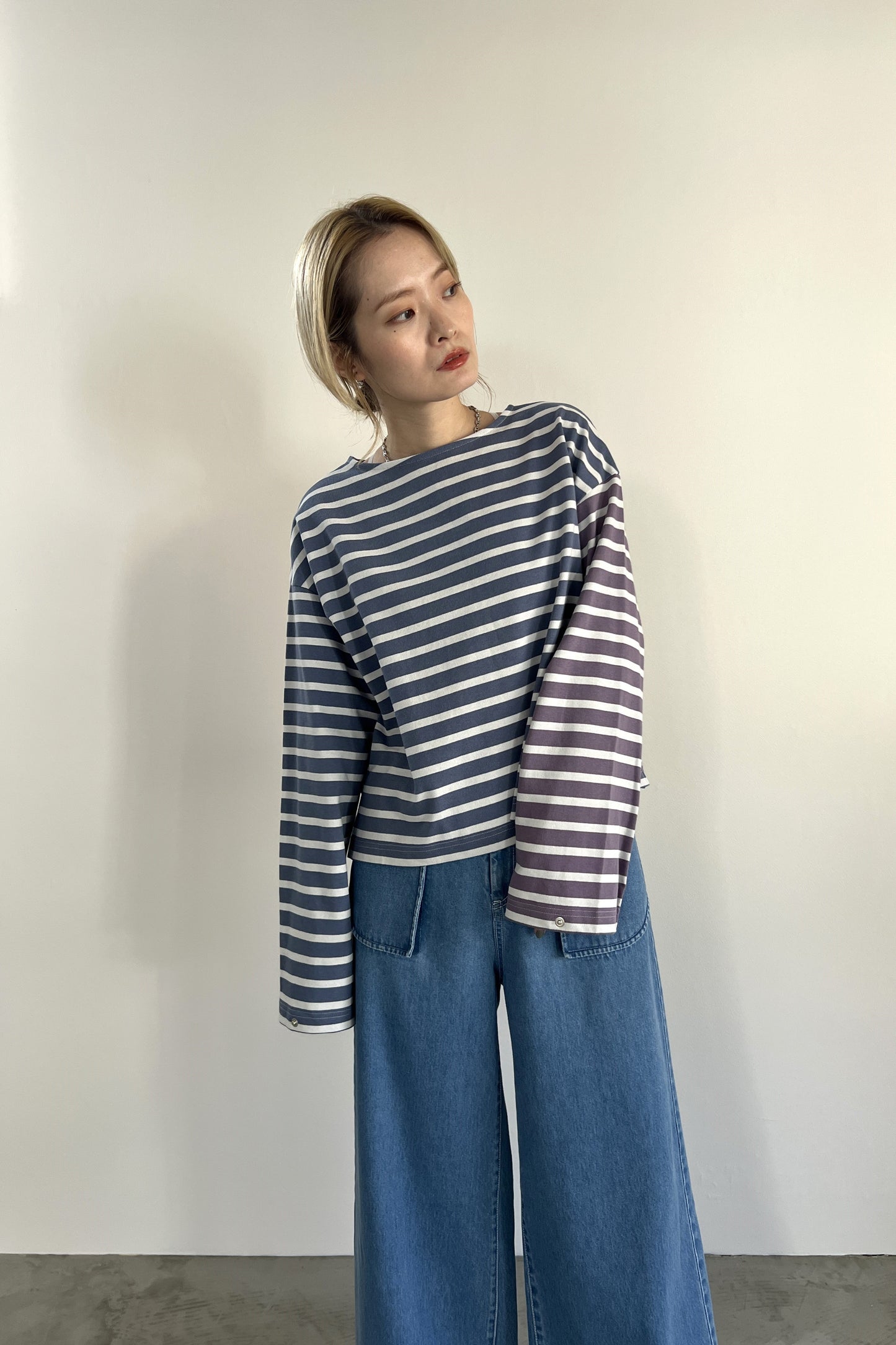 2WAYバイカラーボーダーカットソー　F3231