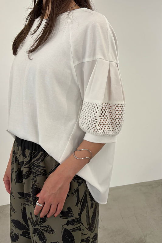 メッシュスリーブ異素材TEE　35508