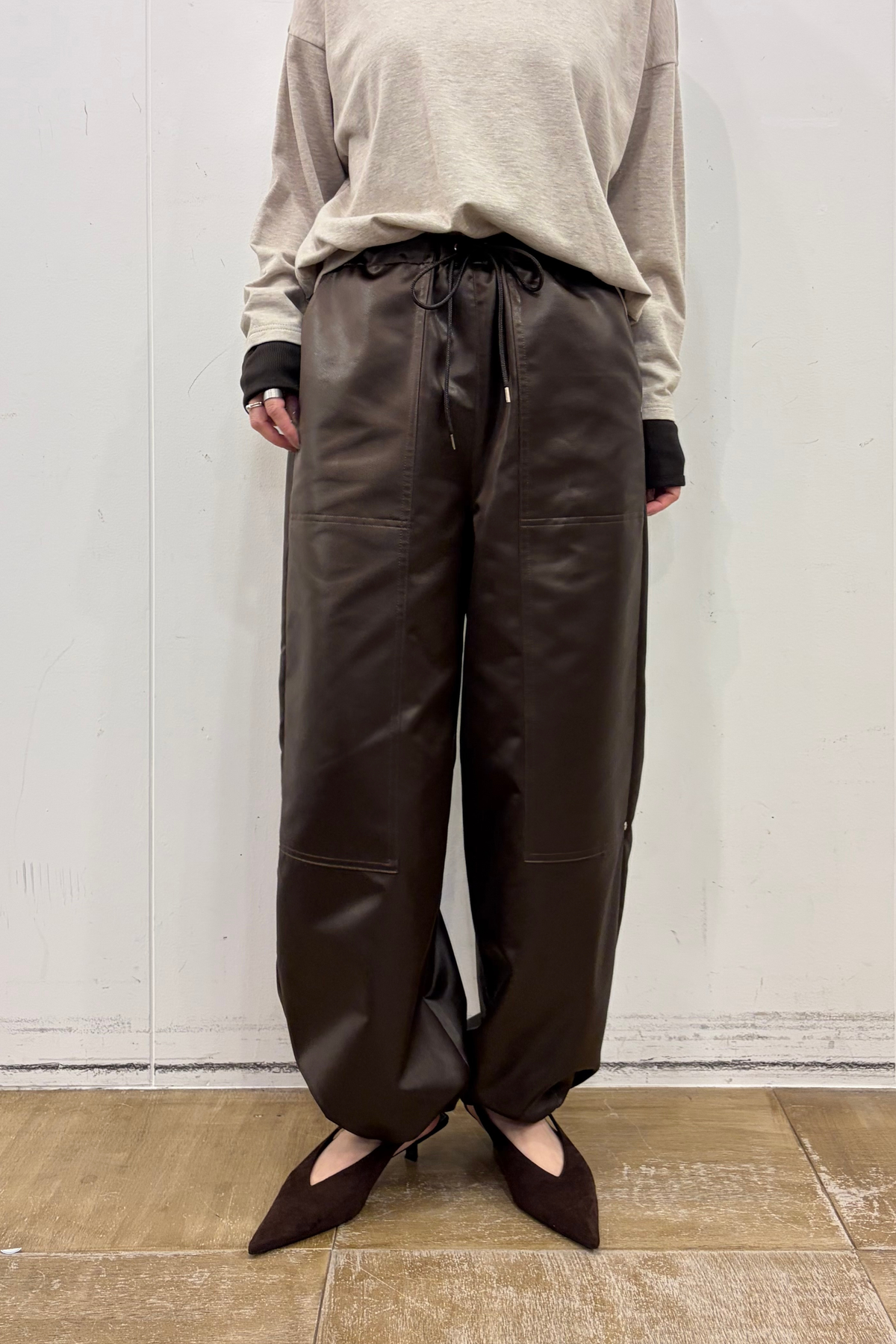 レザーライクダブルニーPT    F2163