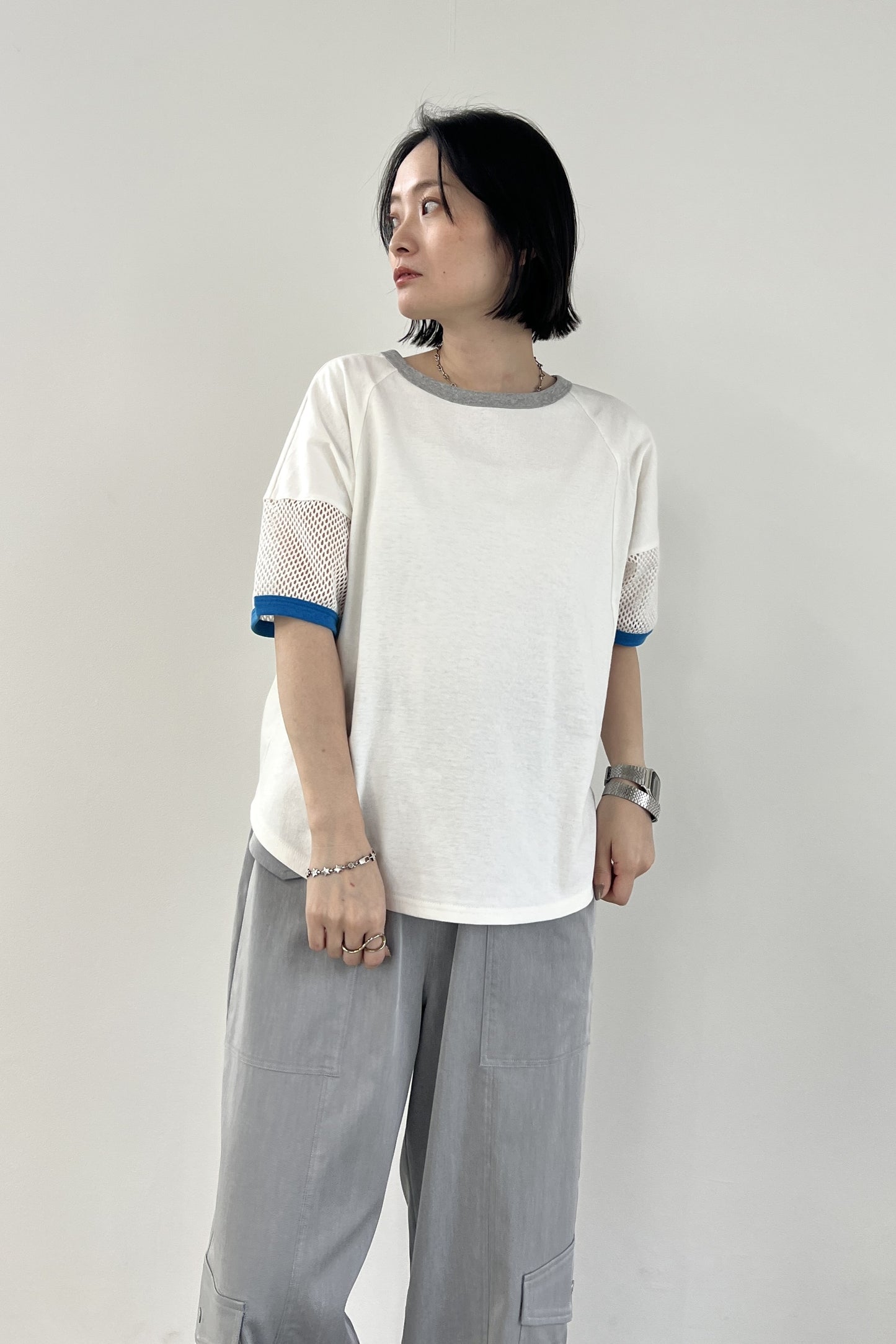 メッシュスリーブリンガーTシャツ　F3282