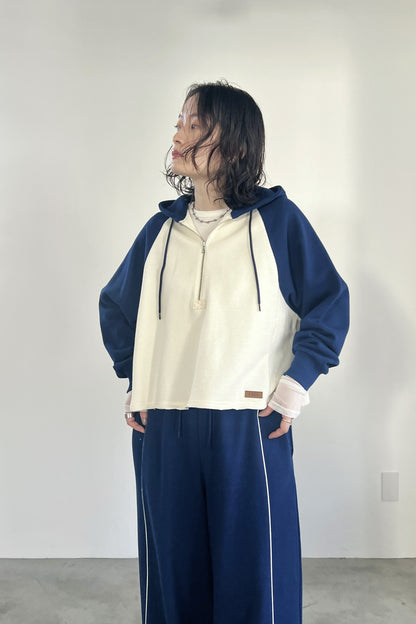 バイカラーハーフジップフーディー　F3300