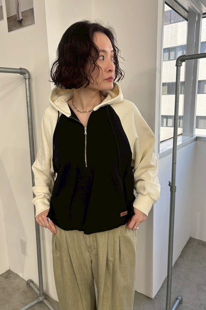 バイカラーハーフジップフーディー　F3300